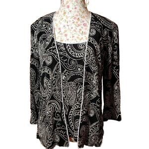 Alex Evenings LG Black White Silver 2 Pc Shoulder Pads Formal Tank & Jacket